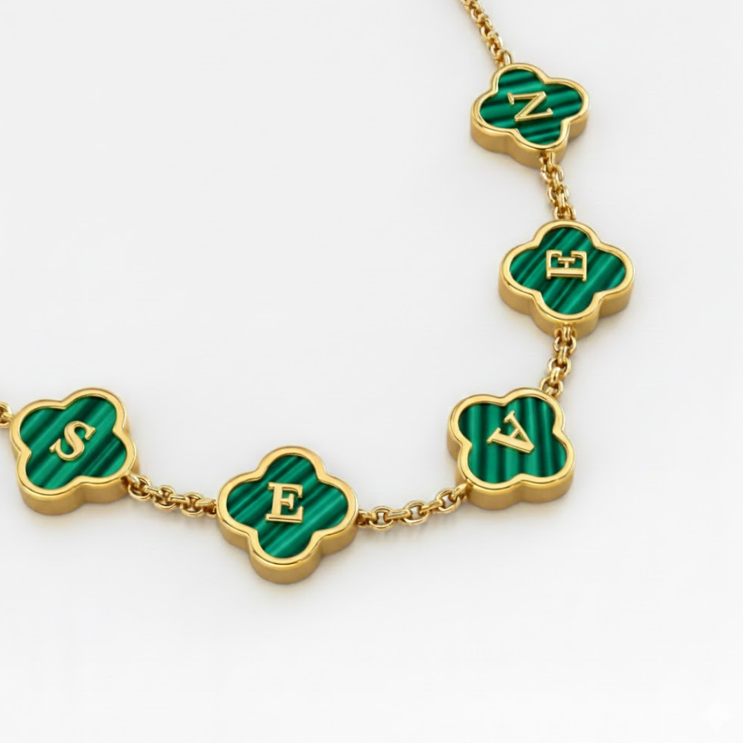 Clover Bracelet - Personalised Clover Name Bracelet, 18K Gold Plated Waterproof Christmas Jewellery