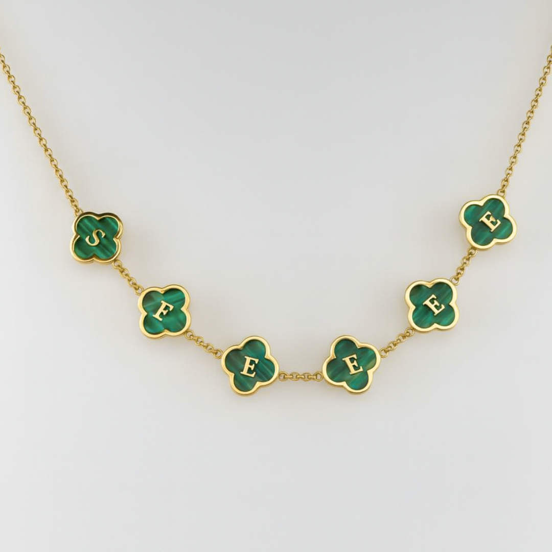 Farah Personalised Clover Necklace - 18K Four-Leaf Clover Name Necklace