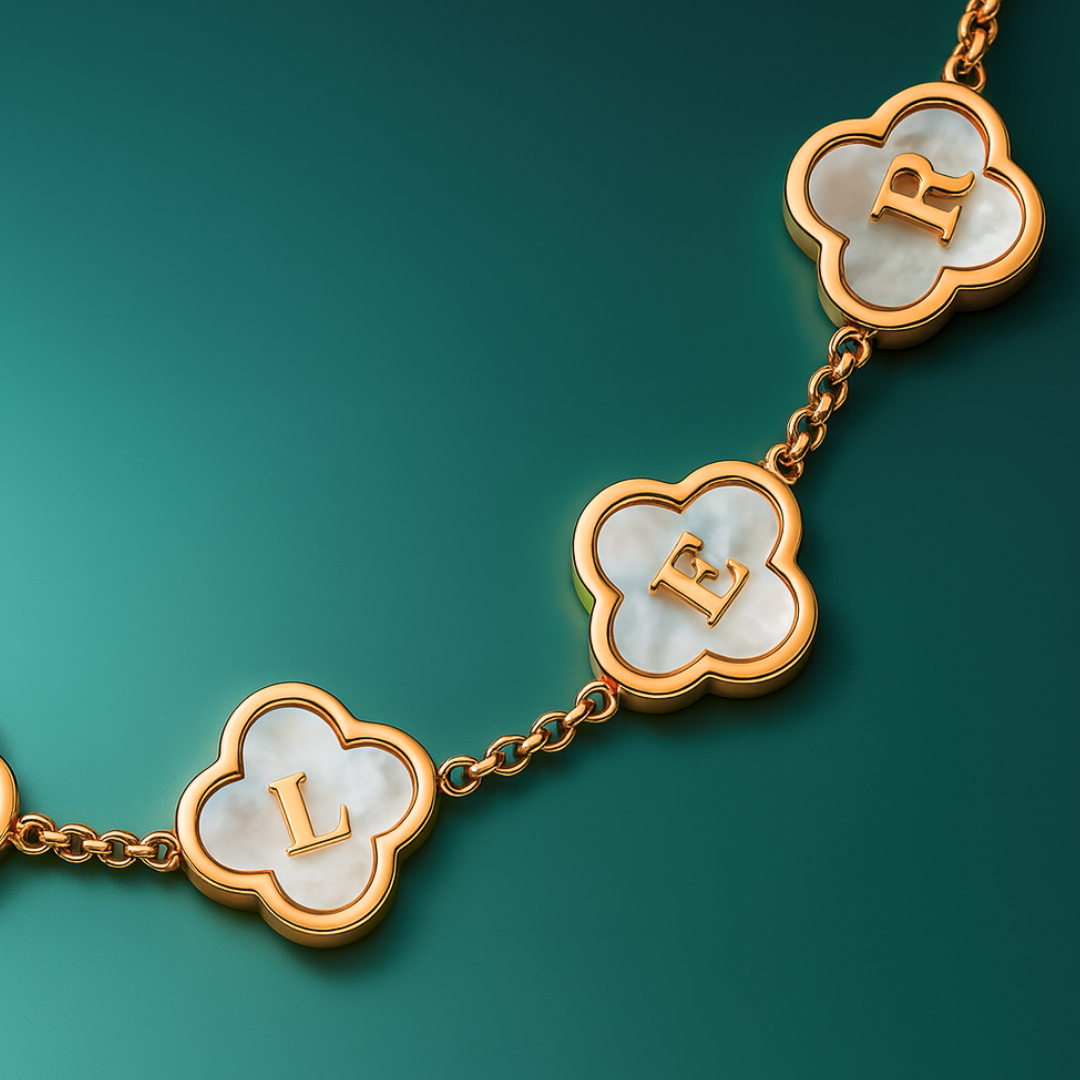 Greta Personalised Clover Name Necklace - 18K Gold Plated Four-Leaf Pendant Waterproof