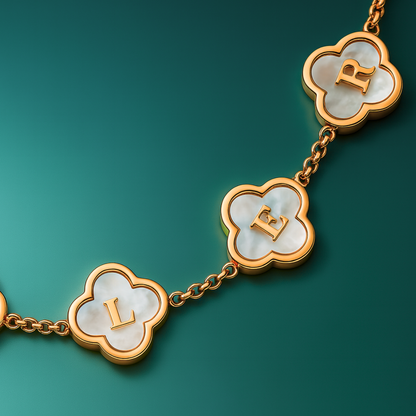 Greta Personalised Clover Name Necklace - 18K Gold Plated Four-Leaf Pendant Waterproof