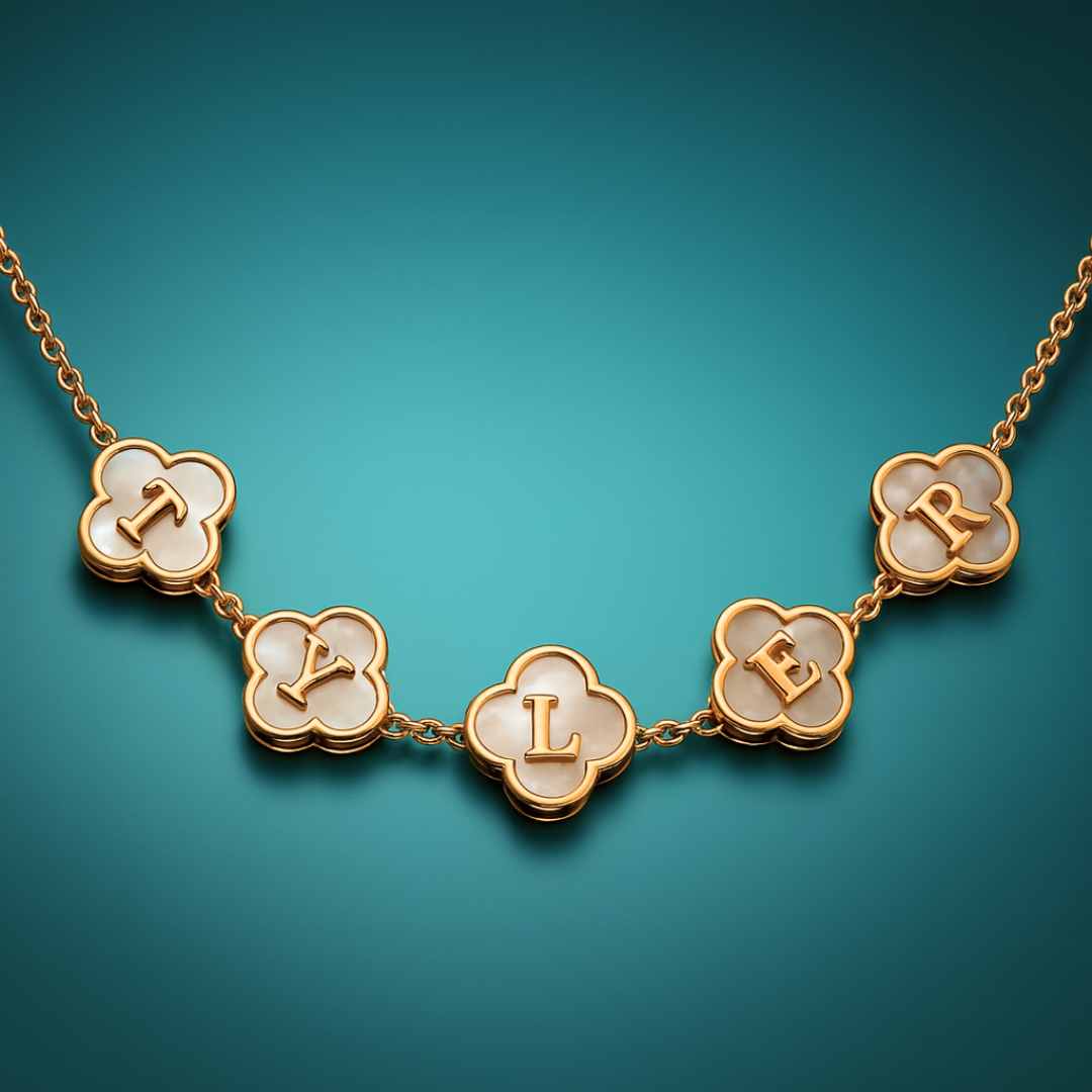 Greta Personalised Clover Name Necklace - 18K Gold Plated Four-Leaf Pendant Waterproof