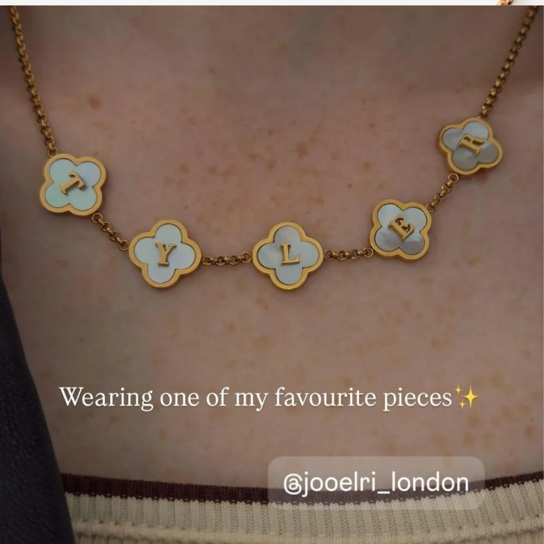 Candace Clover Bracelet - Personalised Mother of Pearl Clover Name Bracelet