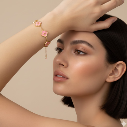 Kasparina Clover Bracelet - Personalised Pink Clover Name Bracelet