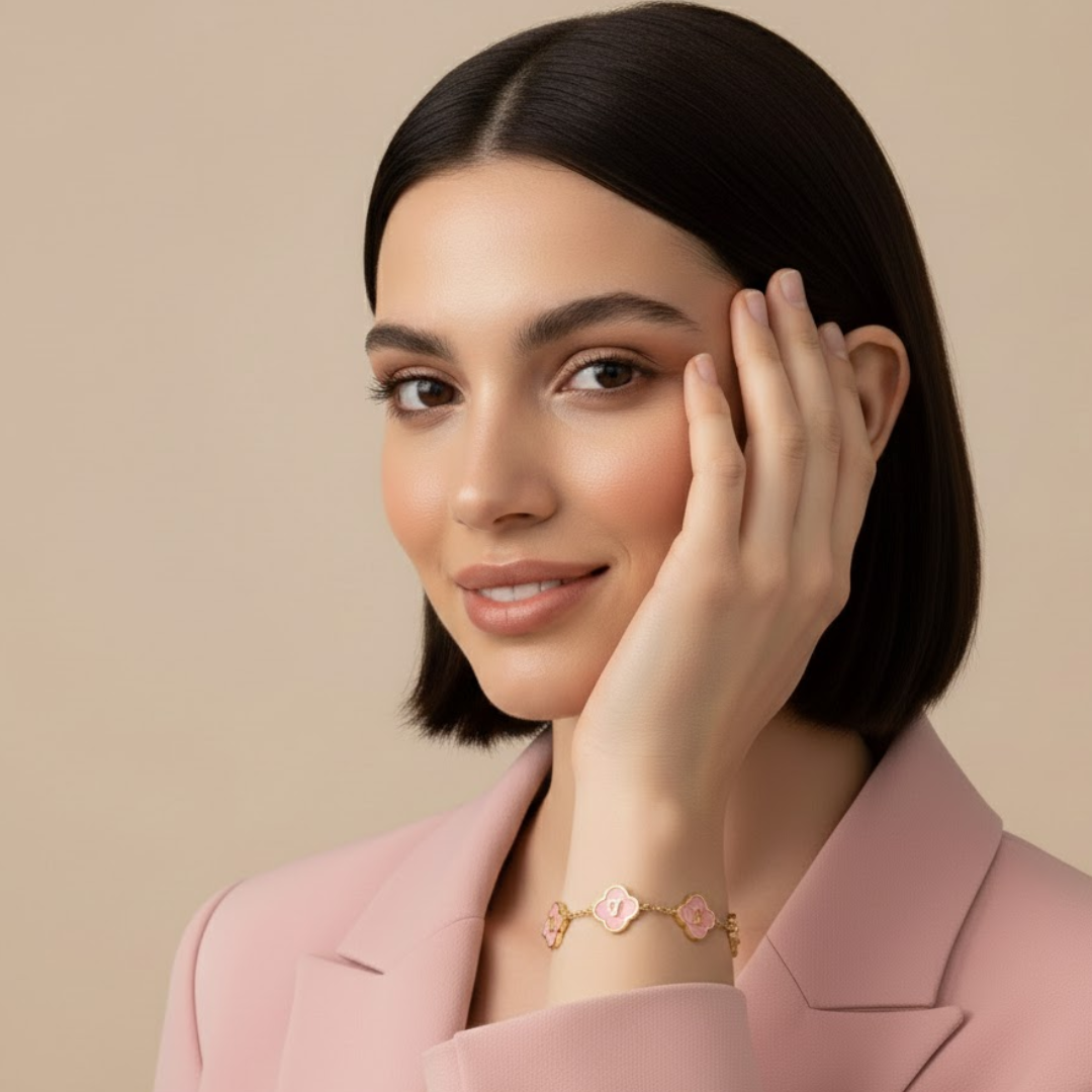 Kasparina Clover Bracelet - Personalised Pink Clover Name Bracelet