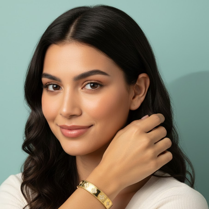 Christine | Gold Plated Four-Leaf Clover Cuff Bracelet Bangle