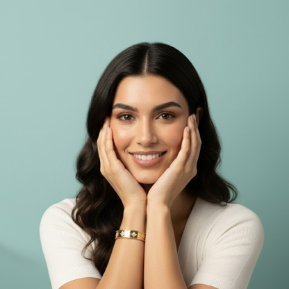 Christine | Gold Plated Four-Leaf Clover Cuff Bracelet Bangle
