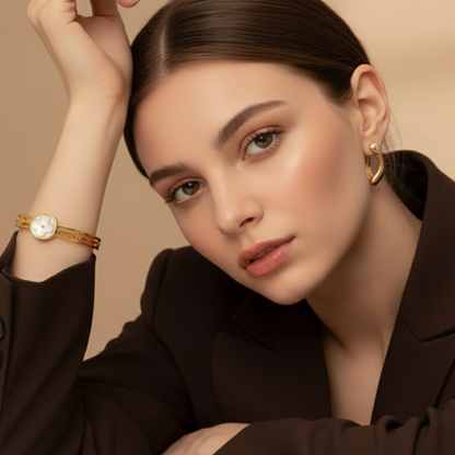 Meryll | Gold Plated Shell Filled Four-Leaf Clover Bangle Bracelet