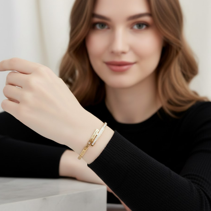 Clarissa | Gold Plated Roman Numeral Crystal Cuff Bracelet Bangle