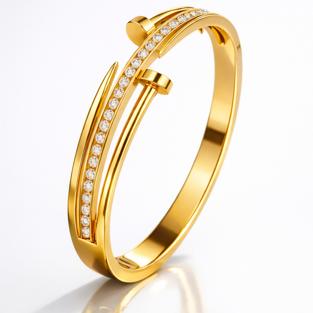 Haven | 18K Gold-Plated Double Nail Head Cuff Bangle Bracelet with Zircons