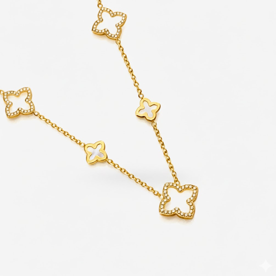 Angelina | Gold Plated Four-Leaf Hollow Clover Necklace