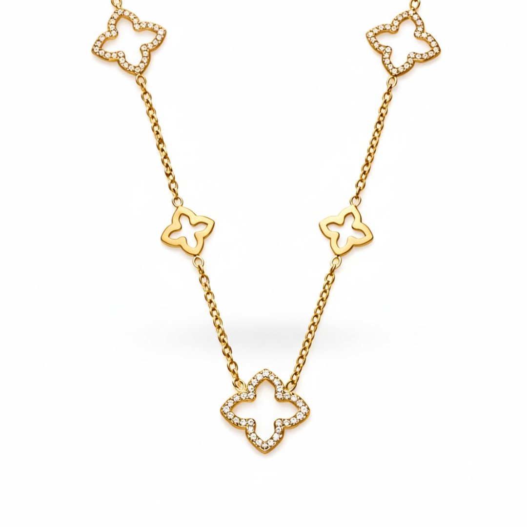 Angelina | Gold Plated Four-Leaf Hollow Clover Necklace