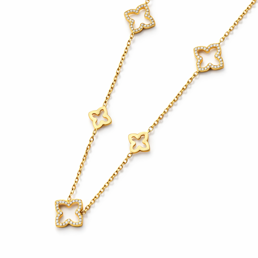 Angelina | Gold Plated Four-Leaf Hollow Clover Necklace