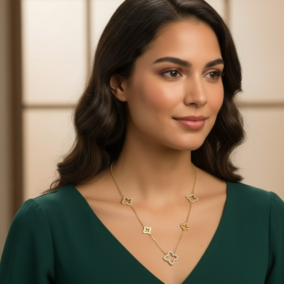 Angelina | Gold Plated Four-Leaf Hollow Clover Necklace