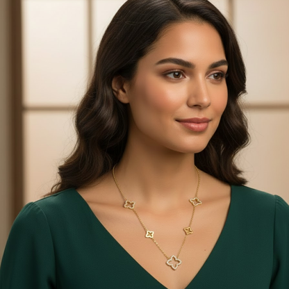 Angelina | Gold Plated Four-Leaf Hollow Clover Necklace