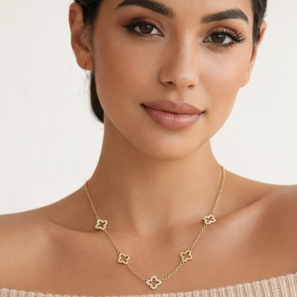 Angelina | Gold Plated Four-Leaf Hollow Clover Necklace