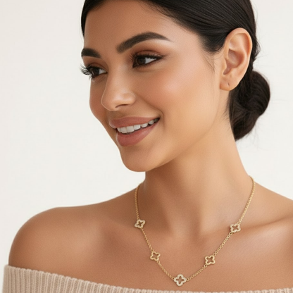 Angelina | Gold Plated Four-Leaf Hollow Clover Necklace