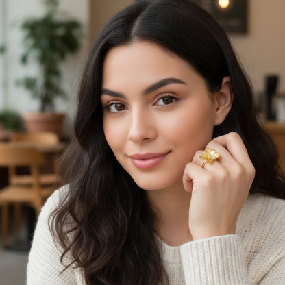 Gabriella | Gold-Plated Vintage Chunky Flower Floral Resizable Ring
