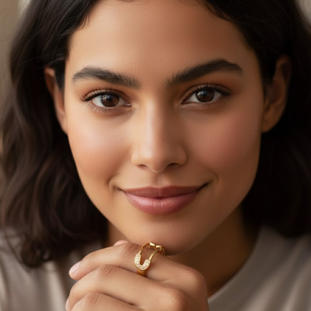 Josephine | Gold Plated Safety Pin Design Resizable Ring