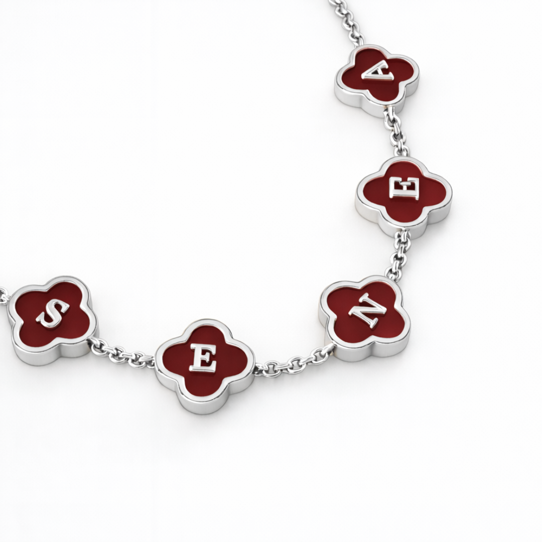 Avril Personalised Red Clover Name Necklace