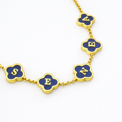 Rhea Personalised Blue Clover Name Necklace