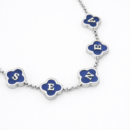 Rhea Personalised Blue Clover Name Necklace