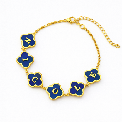 Rhea Personalised Blue Clover Name Necklace