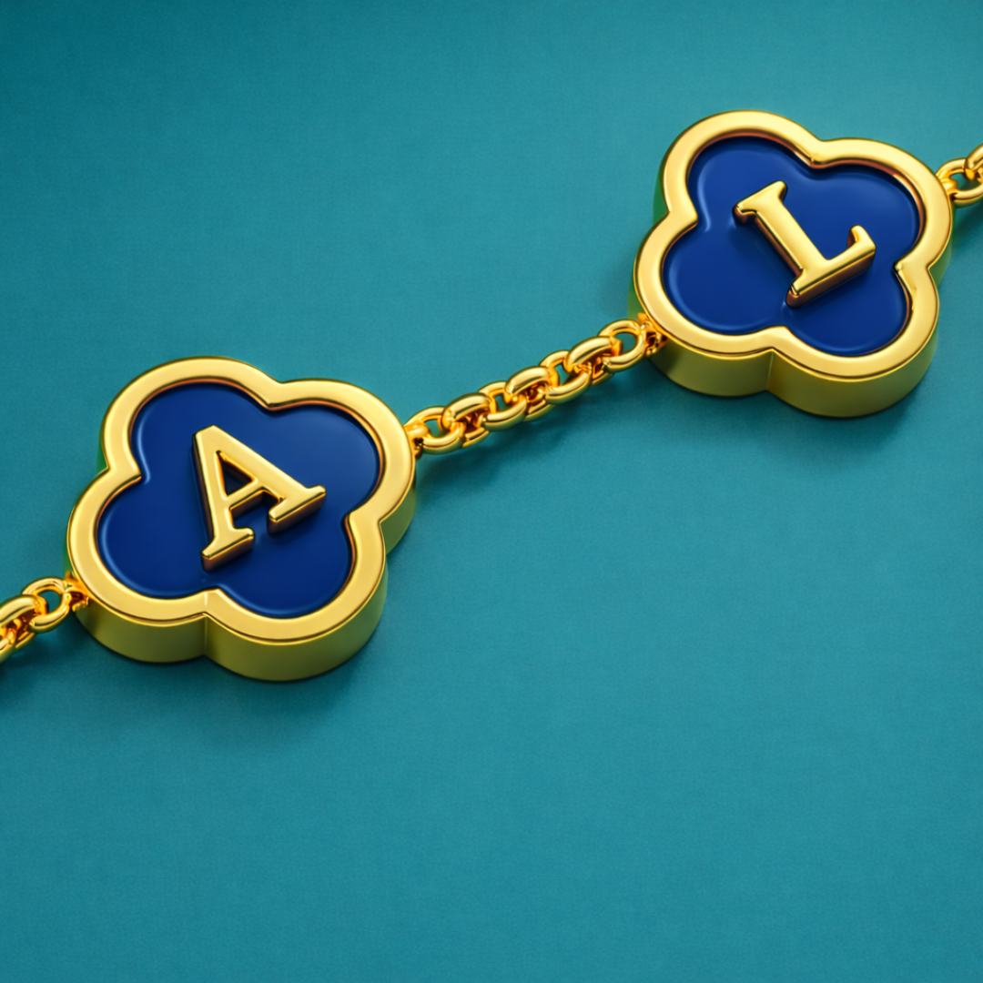 Rhea Personalised Blue Clover Name Necklace