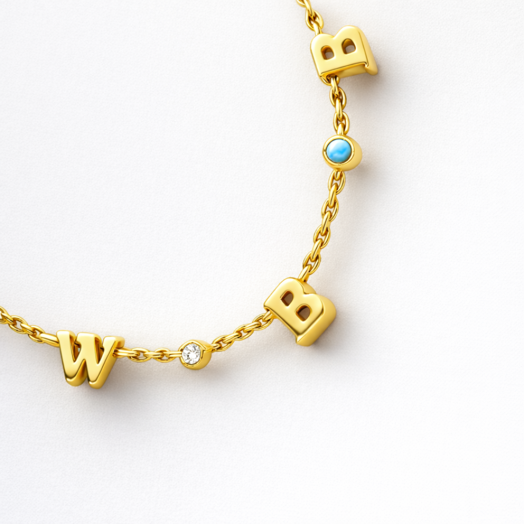 Clara | Gold Plated Suspended Personalised Name Necklace with Birthstones