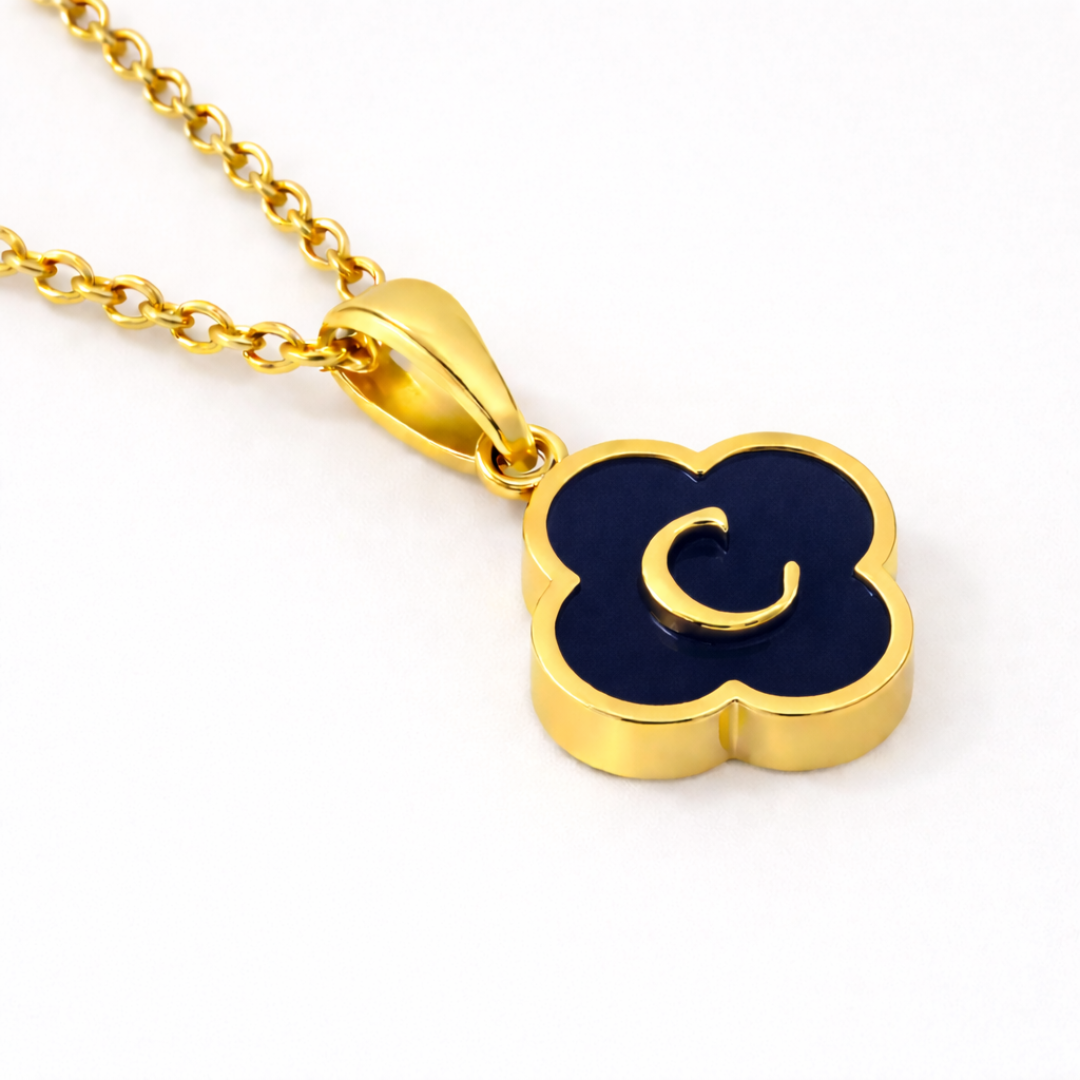 Rissa | Gold Plated Four-Leaf Initial Clover Necklace