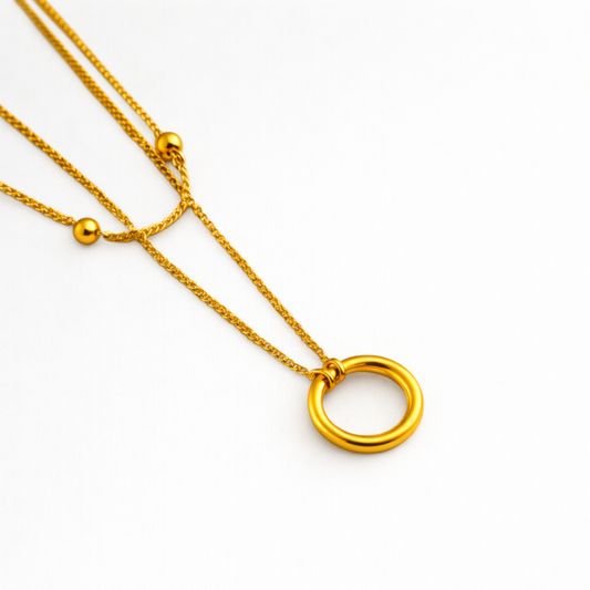 Lyandra | Gold Plated Double Layered Circular Pendant Necklace