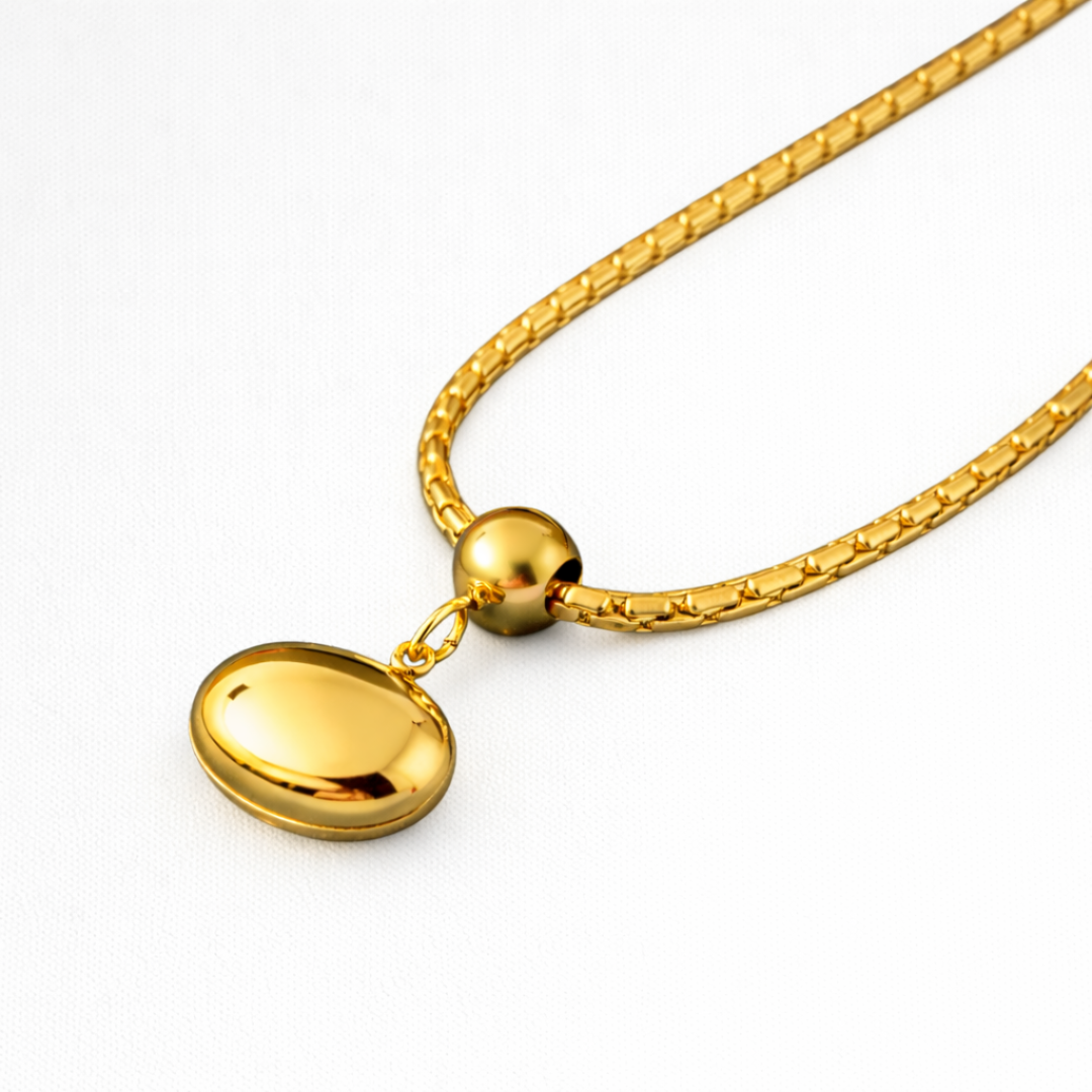 Nancy | Gold Plated Solid Oval Pendant Necklace