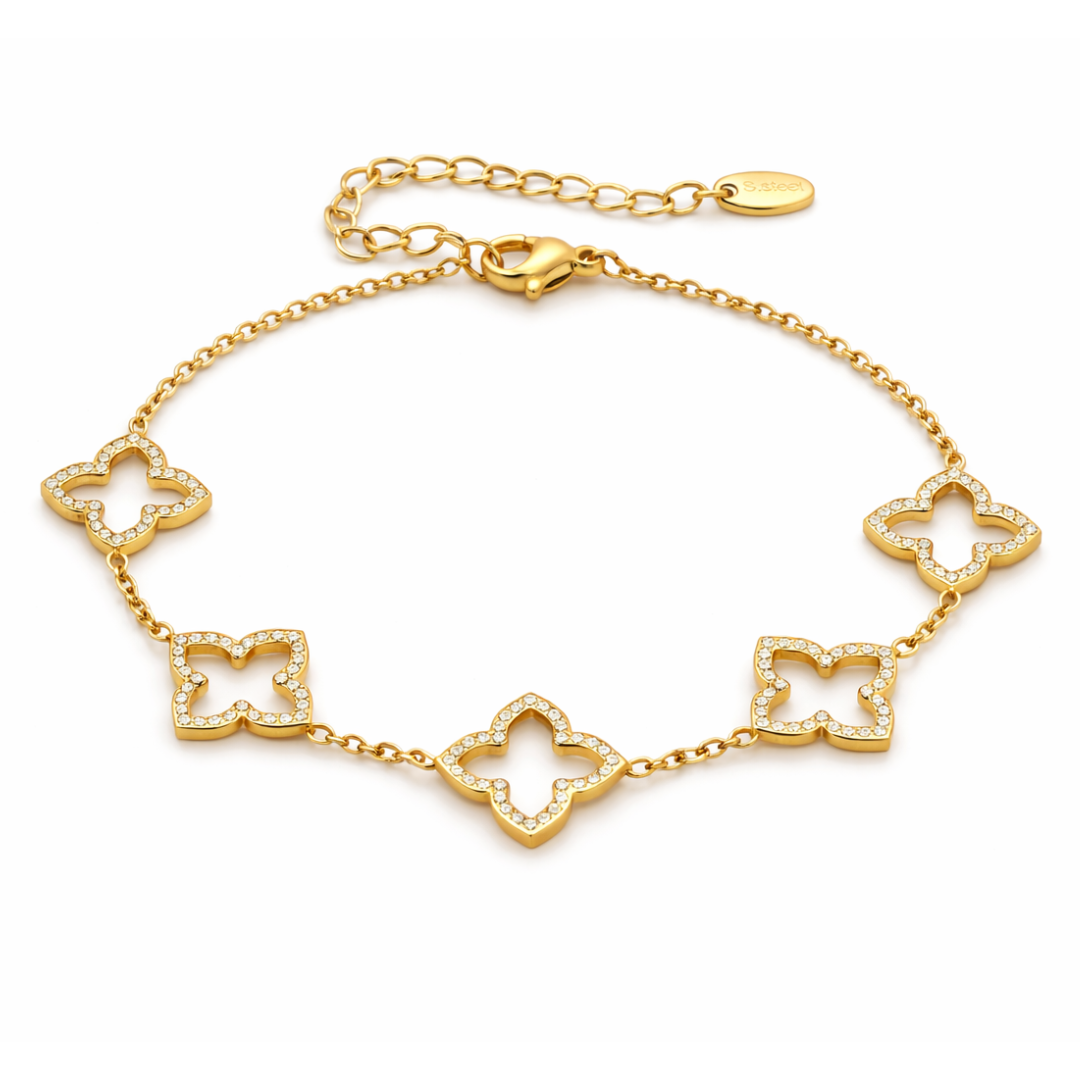 Giulia | Gold Plated Multi Clover Chain Bracelet