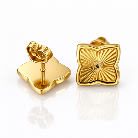 Lara | Gold Plated Textured Four-Leaf Clover Stud Earrings