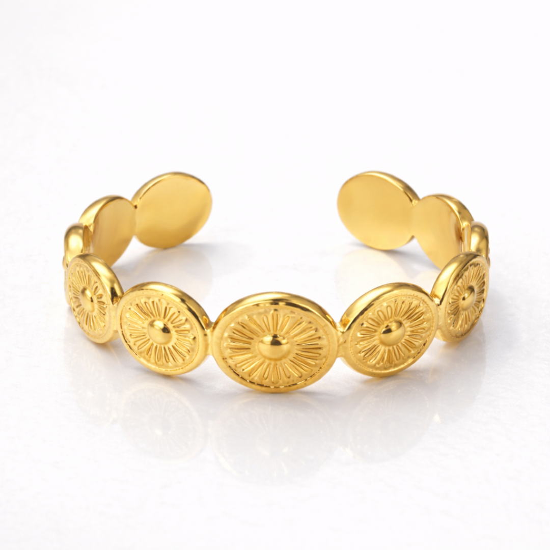 Carmen | Gold Plated Sun Design Resizable Ring