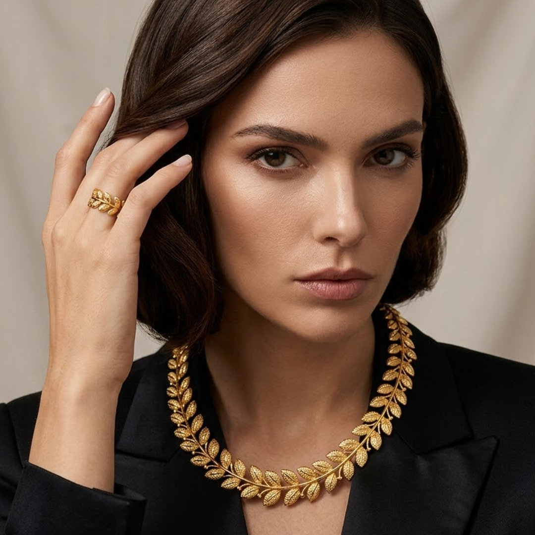 Lacey | Gold Plated Laurel Grace Open Cuff Ring