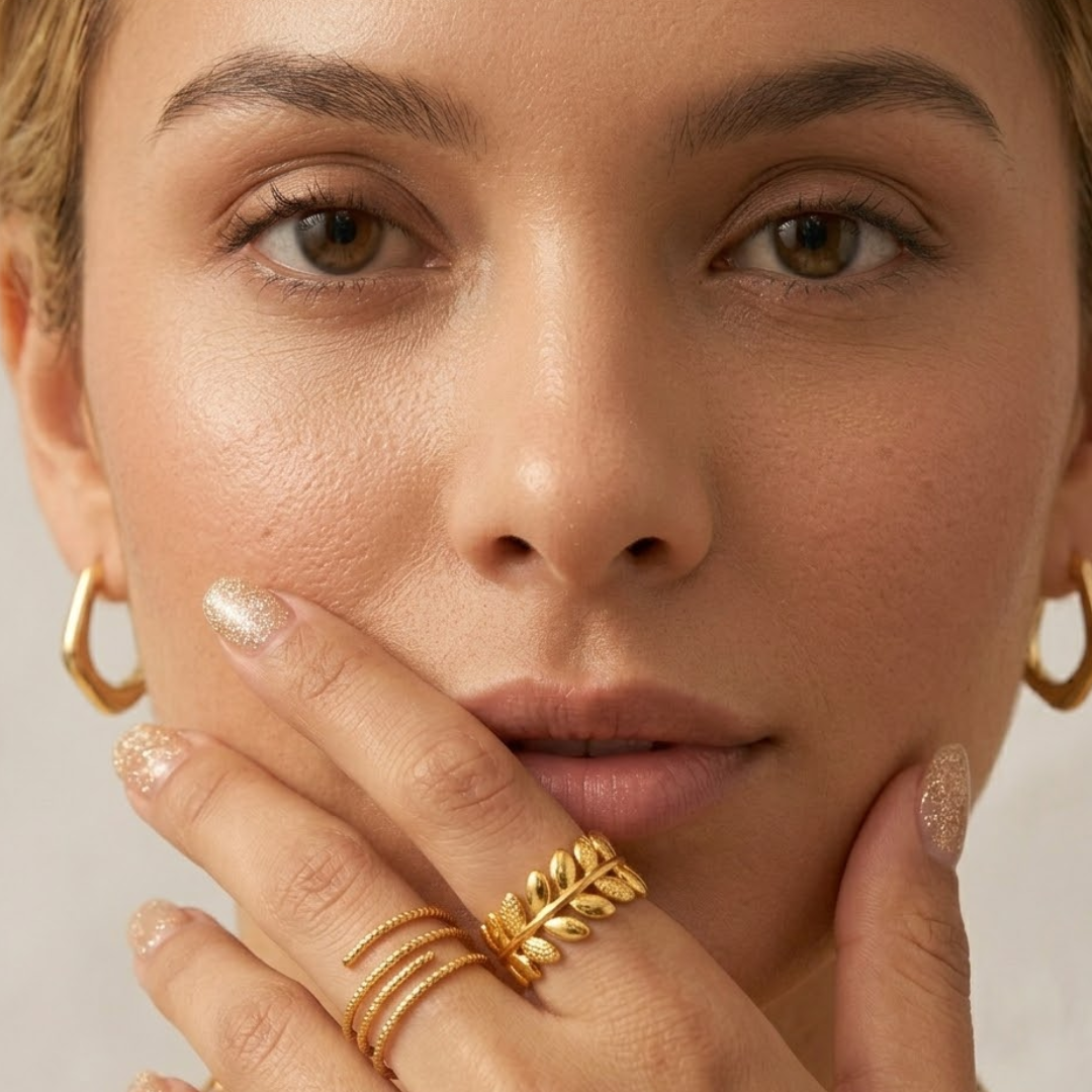 Lacey | Gold Plated Laurel Grace Open Cuff Ring