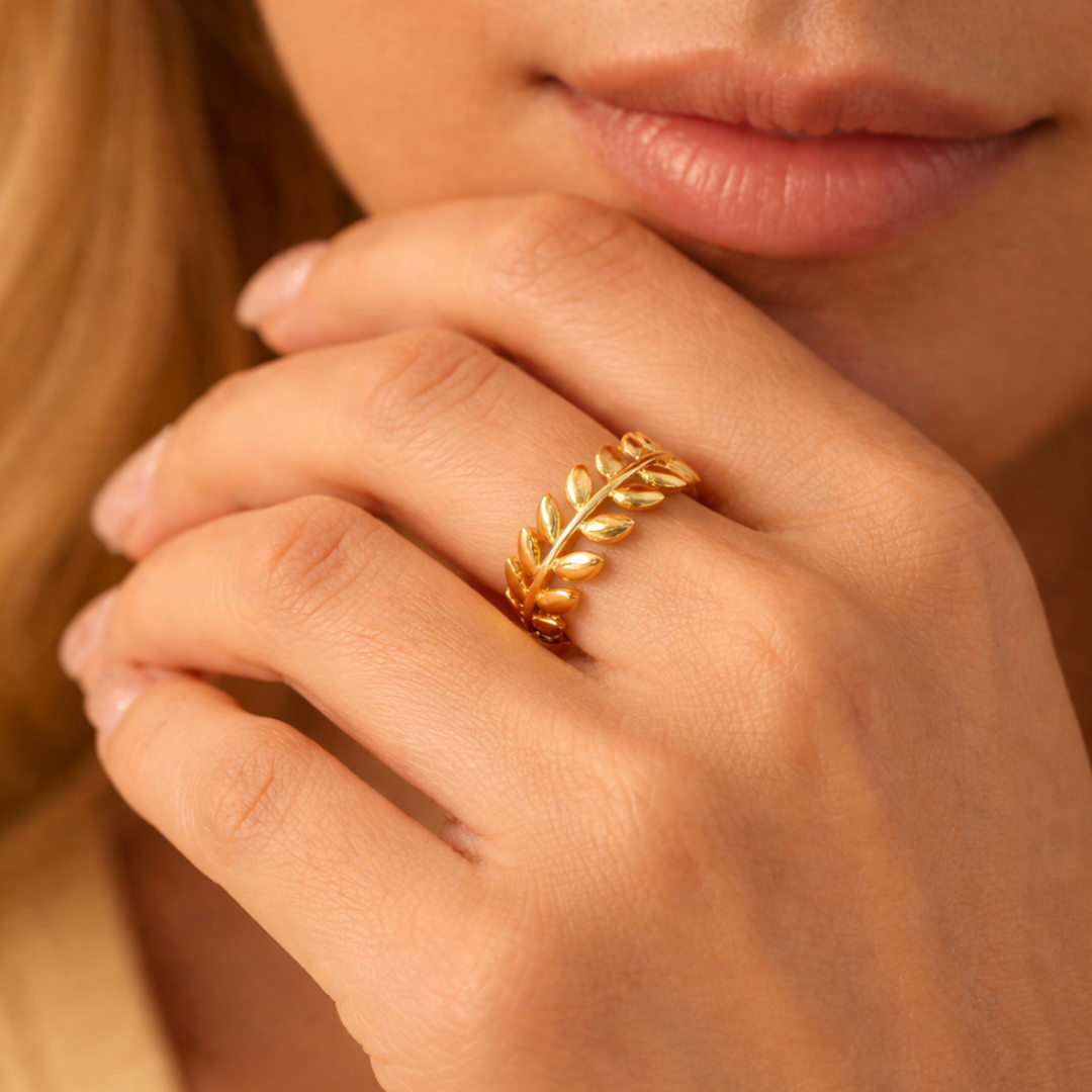 Lacey | Gold Plated Laurel Grace Open Cuff Ring