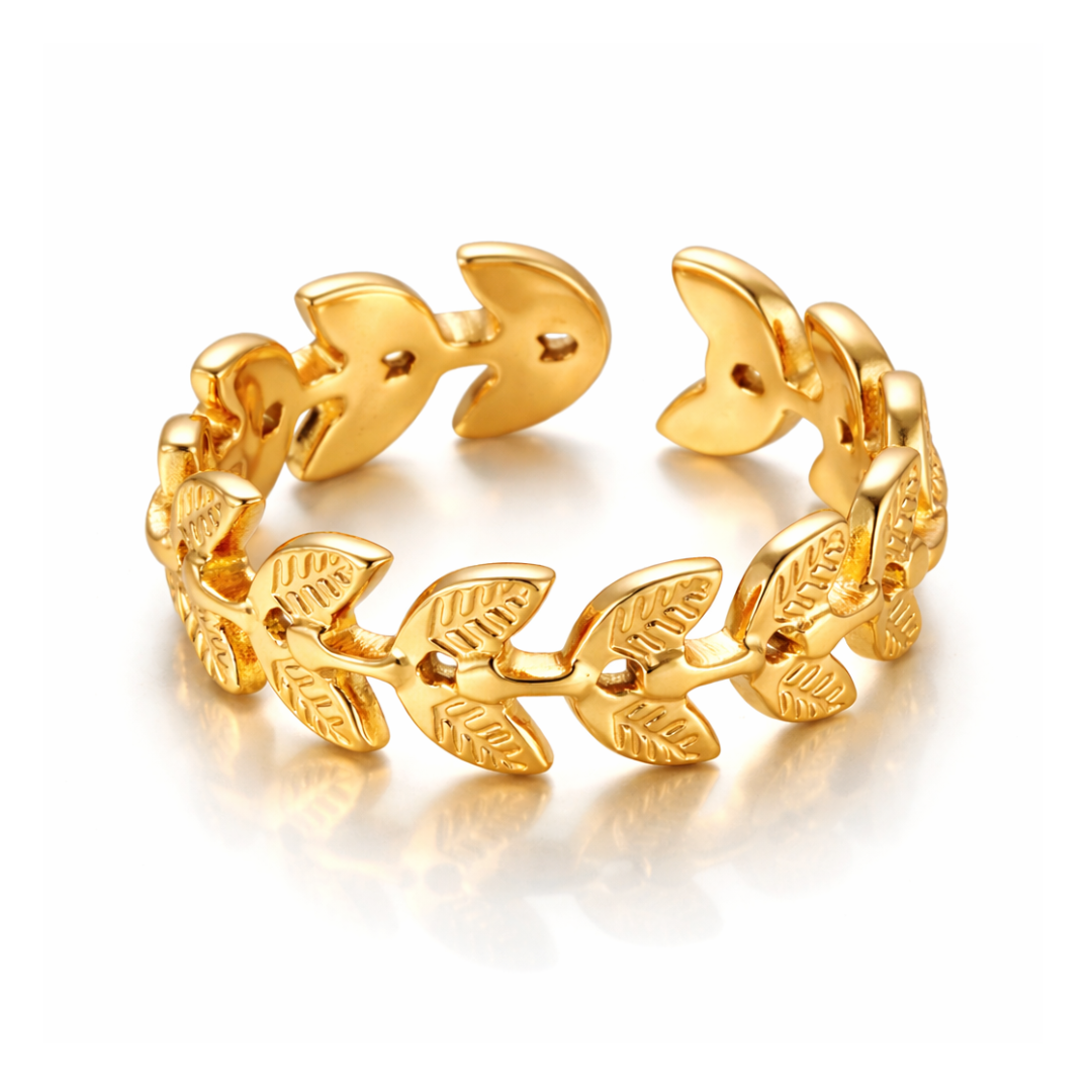 Lacey | Gold Plated Laurel Grace Open Cuff Ring