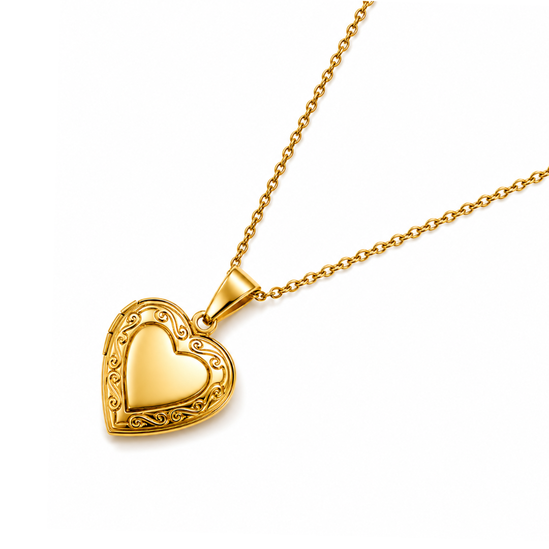 Raven | Gold Plated Heart Photo Frame Locket Pendant Necklace
