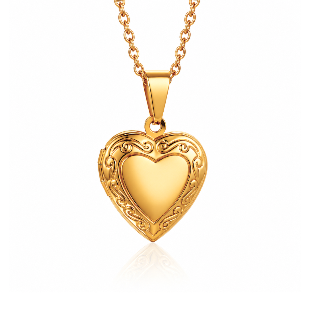 Raven | Gold Plated Heart Photo Frame Locket Pendant Necklace