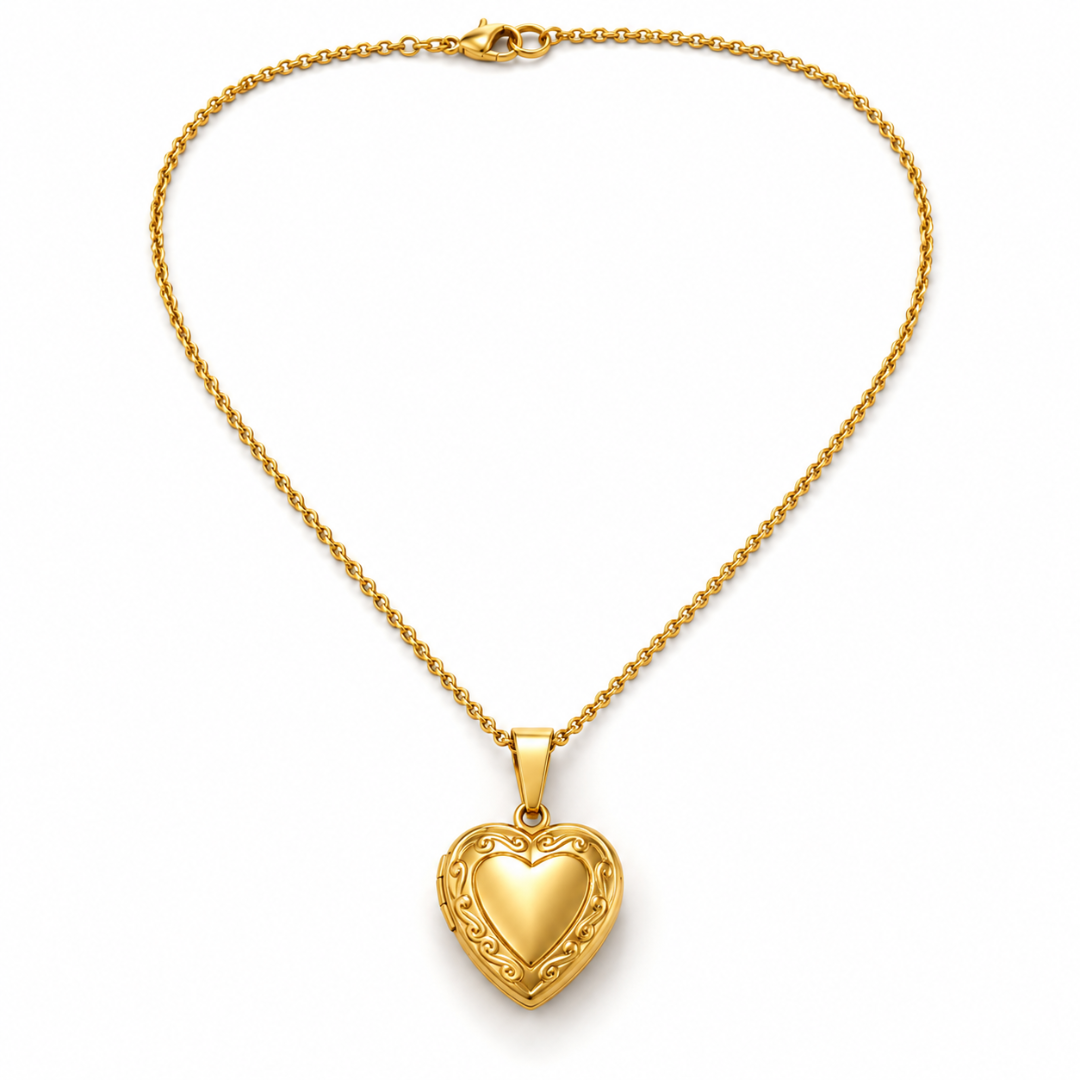 Raven | Gold Plated Heart Photo Frame Locket Pendant Necklace