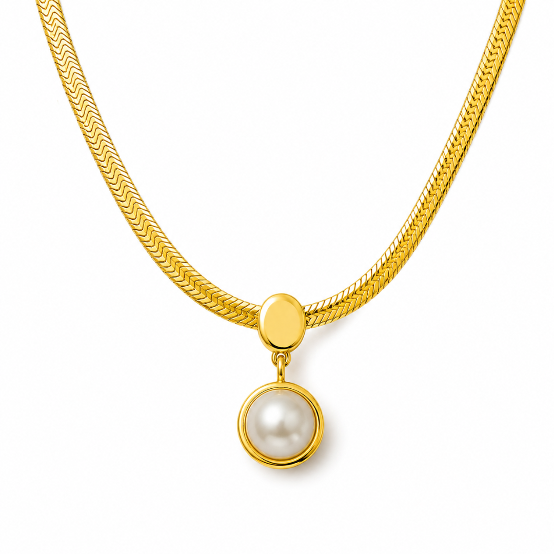 Selyn | Gold Plated Snake Bone Pearl Pendant Necklace