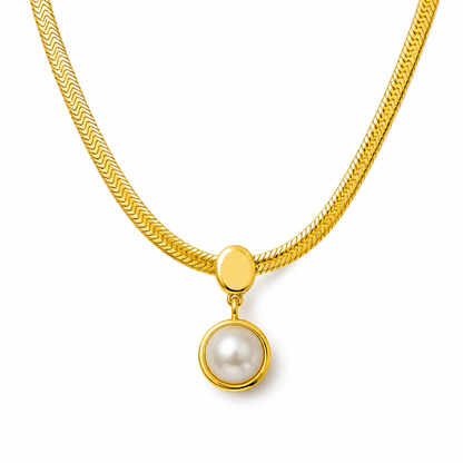 Selyn | Gold Plated Snake Bone Pearl Pendant Necklace