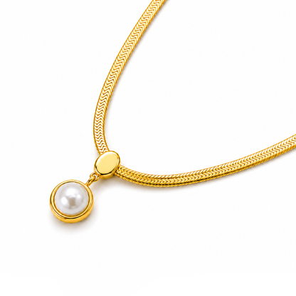Selyn | Gold Plated Snake Bone Pearl Pendant Necklace