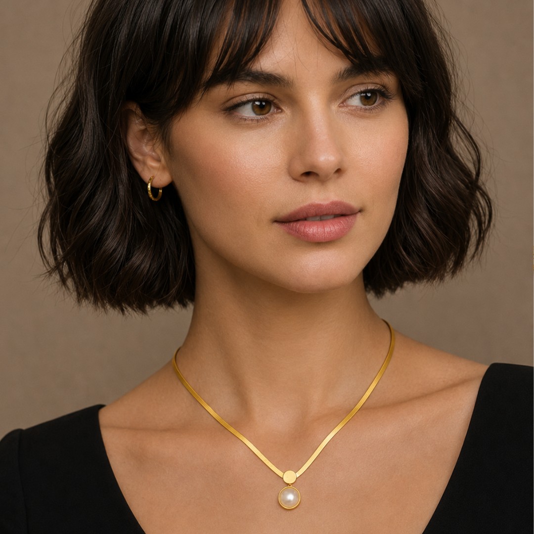 Selyn | Gold Plated Snake Bone Pearl Pendant Necklace