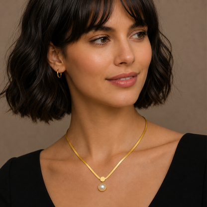 Selyn | Gold Plated Snake Bone Pearl Pendant Necklace