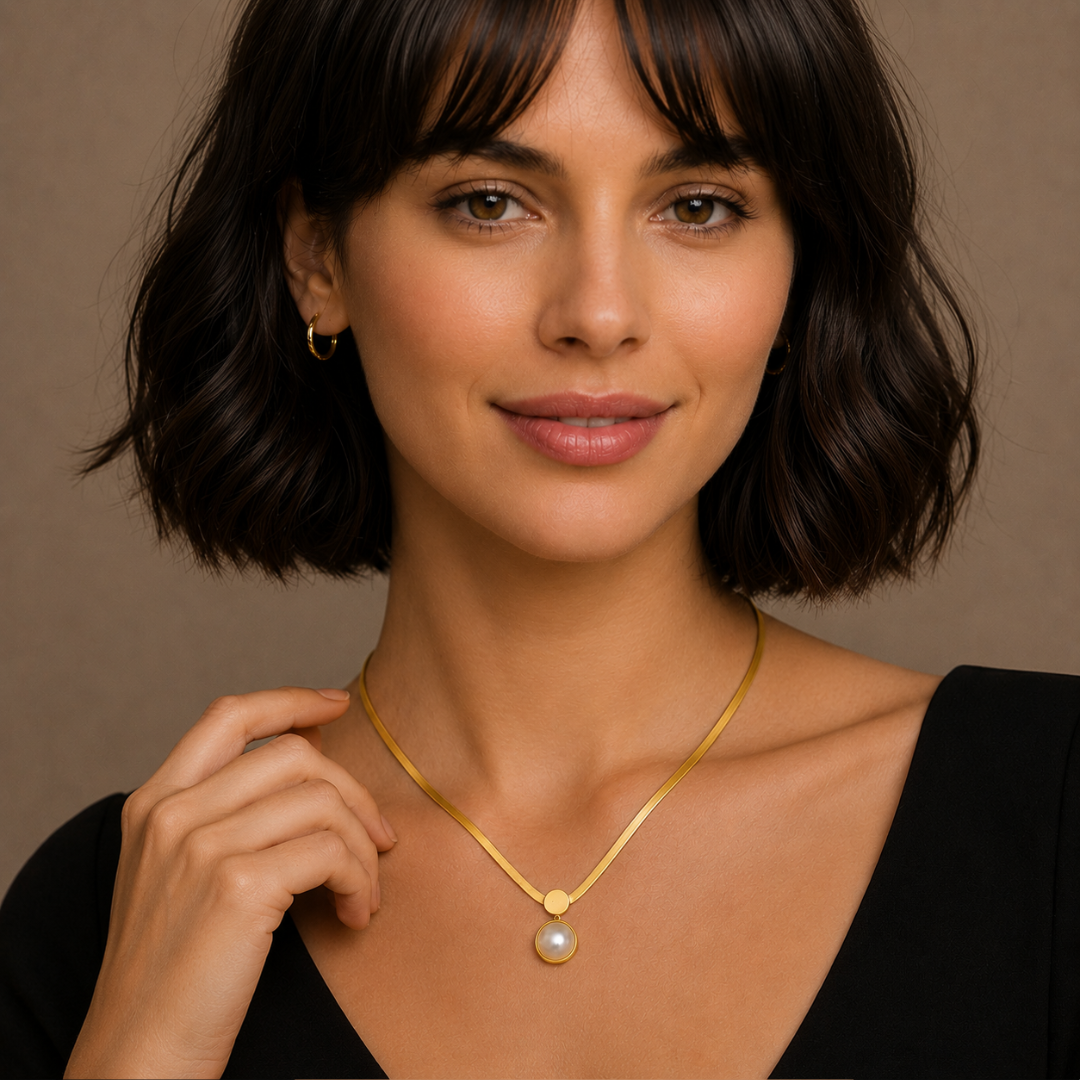 Selyn | Gold Plated Snake Bone Pearl Pendant Necklace