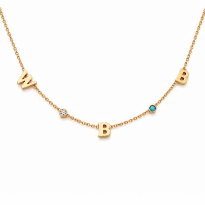 Clara | Gold Plated Suspended Personalised Name Necklace with Birthstones