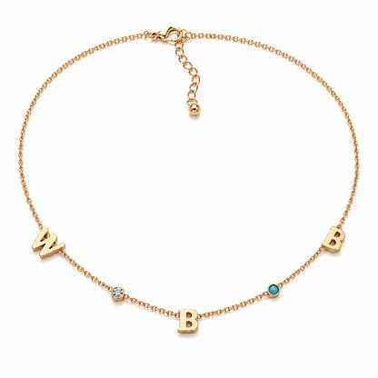 Clara | Gold Plated Suspended Personalised Name Necklace with Birthstones