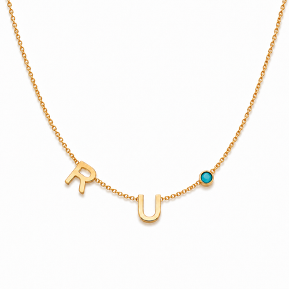 Clara | Gold Plated Suspended Personalised Name Necklace with Birthstones